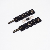 Черные кожаные наручники с узорами и золотистой фурнитурой - Crazy Handmade - купить с доставкой в Ярославле