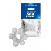 Прозрачное эластичное эрекционное кольцо с 6 шариками - Sex Expert - в Ярославле купить с доставкой