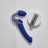 Синий безремневой страпон Multi Orgasm Bendable Strap-On size XL с клиторальной стимуляцией - Strap-on-me - купить с доставкой в Ярославле