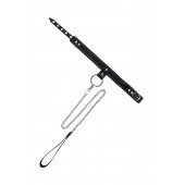 Черный узкий однослойный ошейник с серебристым поводком-цепочкой - Pecado - купить с доставкой в Ярославле