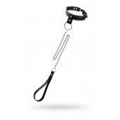 Черный узкий однослойный ошейник с серебристым поводком-цепочкой - Pecado - купить с доставкой в Ярославле