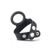 Черное эрекционное кольцо с подхватом мошонки на кнопках VS6 - Blush Novelties - в Ярославле купить с доставкой