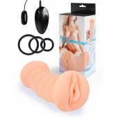 Телесный двусторонний мастурбатор с вибропулей и эрекционными кольцами в комплекте - Sexy Girl - в Ярославле купить с доставкой