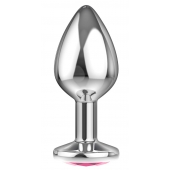 Большая серебристая анальная пробка Diamond Pink Sparkle Large с розовым кристаллом - 8 см. - Lola Games - купить с доставкой в Ярославле
