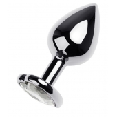 Серебристая анальная пробка с прозрачным кристаллом-сердцем - 8 см. - ToyFa - купить с доставкой в Ярославле