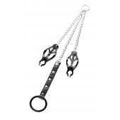 Черно-серебристые зажимы для сосков с кольцом для пениса TOYFA Metal - ToyFa - купить с доставкой в Ярославле