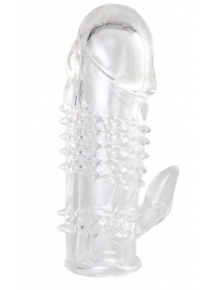 Прозрачная гелевая насадка с шипами и клиторальным отростком - 13 см. - Toyfa Basic - в Ярославле купить с доставкой