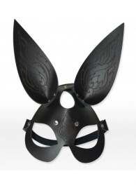 Чёрная кожаная маска с длинными ушками и эффектом тату - Sitabella - купить с доставкой в Ярославле