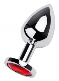 Серебристая коническая анальная пробка с красным кристаллом - 8 см. - ToyFa - купить с доставкой в Ярославле