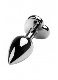 Серебристая коническая анальная пробка с красным кристаллом-сердечком - 7 см. - ToyFa - купить с доставкой в Ярославле