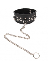 Черный ошейник с шипами и металлическим поводком-цепочкой - Notabu - купить с доставкой в Ярославле