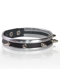 Серебристо-черный узкий ошейник с шипами - Sitabella - купить с доставкой в Ярославле