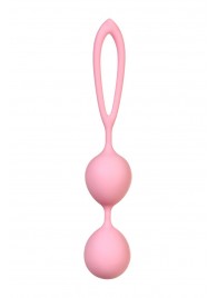 Розовые силиконовые вагинальные шарики с ограничителем-петелькой - A-toys
