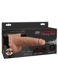 Телесный полый страпон с имитацией эякуляции 7.5  Hollow Squirting Strap-On with Balls Flesh - 21,6 см. - Pipedream - купить с доставкой в Ярославле