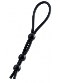 Черное лассо на пенис с тремя бусинами - A-toys - в Ярославле купить с доставкой