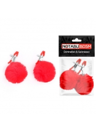 Зажимы для сосков с красным пушком - Notabu - купить с доставкой в Ярославле