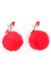 Зажимы для сосков с красным пушком - Notabu - купить с доставкой в Ярославле