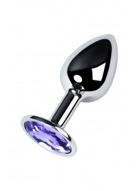 Серебристая конусовидная анальная пробка с фиолетовым кристаллом - 7 см. - ToyFa - купить с доставкой в Ярославле