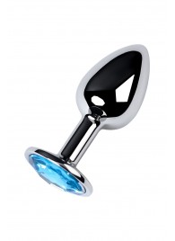 Серебристая конусовидная анальная пробка с голубым кристаллом - 7 см. - ToyFa - купить с доставкой в Ярославле