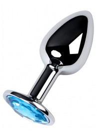 Серебристая конусовидная анальная пробка с голубым кристаллом - 7 см. - ToyFa - купить с доставкой в Ярославле