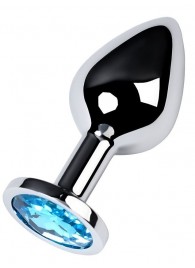 Серебристая конусовидная анальная пробка с голубым кристаллом - 8 см. - ToyFa - купить с доставкой в Ярославле