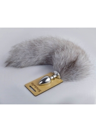 Серебристая анальная пробка с натуральным хвостиком - Sitabella - купить с доставкой в Ярославле