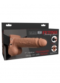 Кофейный перезаряжаемый вибрострапон 7  Hollow Rechargeable Strap-on with Balls - 20,3 см. - Pipedream - купить с доставкой в Ярославле