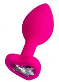Розовая анальная втулка Diamond Heart с прозрачным кристаллом - 8 см. - ToyFa - купить с доставкой в Ярославле