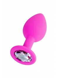 Розовая анальная втулка Brilliant с прозрачным кристаллом - 7 см. - ToyFa - купить с доставкой в Ярославле