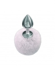 Серебристая анальная пробка с белым пушистым хвостиком Twinkle - Lola Games - купить с доставкой в Ярославле