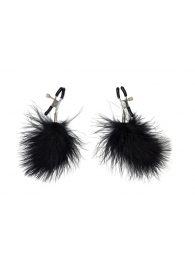 Зажимы на соски с черным пухом Euphoric - Lola Games - купить с доставкой в Ярославле