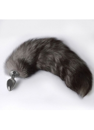 Серебристая коническая анальная пробка с пушистым хвостиком - Sitabella - купить с доставкой в Ярославле