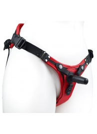 Красно-черный женский пояс с 2 способами крепления насадок и вагинальной пробкой - LOVETOY (А-Полимер) - купить с доставкой в Ярославле