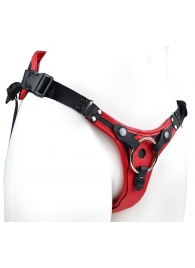 Красно-черный женский пояс с 2 способами крепления насадок и вагинальной пробкой - LOVETOY (А-Полимер) - купить с доставкой в Ярославле