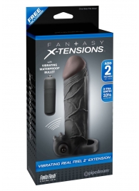 Чёрная вибронасадка с кольцом Vibrating Real Feel 2 Extension - 16 см. - Pipedream - в Ярославле купить с доставкой