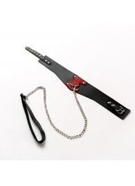 Черный широкий ошейник с красным декором и поводком - Crazy Handmade - купить с доставкой в Ярославле