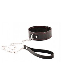 Черный широкий ошейник с красной строчкой и поводком - Crazy Handmade - купить с доставкой в Ярославле