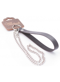 Серебристый металлический поводок с кожаной черной ручкой - 80 см. - Crazy Handmade - купить с доставкой в Ярославле