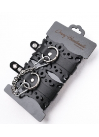 Ажурные наручники из черной кожи - Crazy Handmade - купить с доставкой в Ярославле