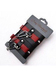Черно-красные кожаные наручники на металлической сцепке - Crazy Handmade - купить с доставкой в Ярославле