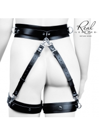 Черный кожаный пояс с гартерами - S-M - Notabu - купить с доставкой в Ярославле