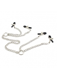 Серебристые зажимы для сосков и половых губ на тонкой цепочке - Notabu - купить с доставкой в Ярославле