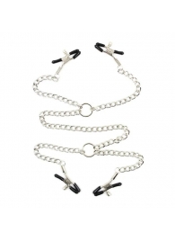 Серебристые зажимы для сосков и половых губ на тонкой цепочке - Notabu - купить с доставкой в Ярославле