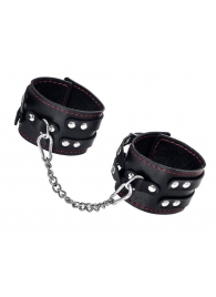 Черные кожаные оковы с двумя ремнями и контрастной строчкой - Pecado - купить с доставкой в Ярославле