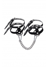 Черные однослойные кожаные оковы из двух ремешков - Pecado - купить с доставкой в Ярославле