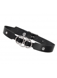 Черный кожаный ошейник со связанными кольцами - Pecado - купить с доставкой в Ярославле