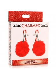 Красные зажимы на соски с помпонами Pom Pom - XR Brands - купить с доставкой в Ярославле