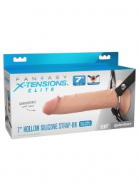 Телесный полый страпон на черных ремнях Hollow Silicone Strap-on - 17,8 см. - Pipedream - купить с доставкой в Ярославле