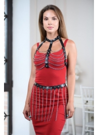 Черно-серебристая портупея-юбка plus size с цепочками - БДСМ Арсенал - купить с доставкой в Ярославле