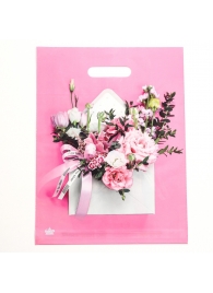 Розовый пакет с цветочным принтом и вырубной ручкой (40х31 см) - Сима-Ленд - купить с доставкой в Ярославле